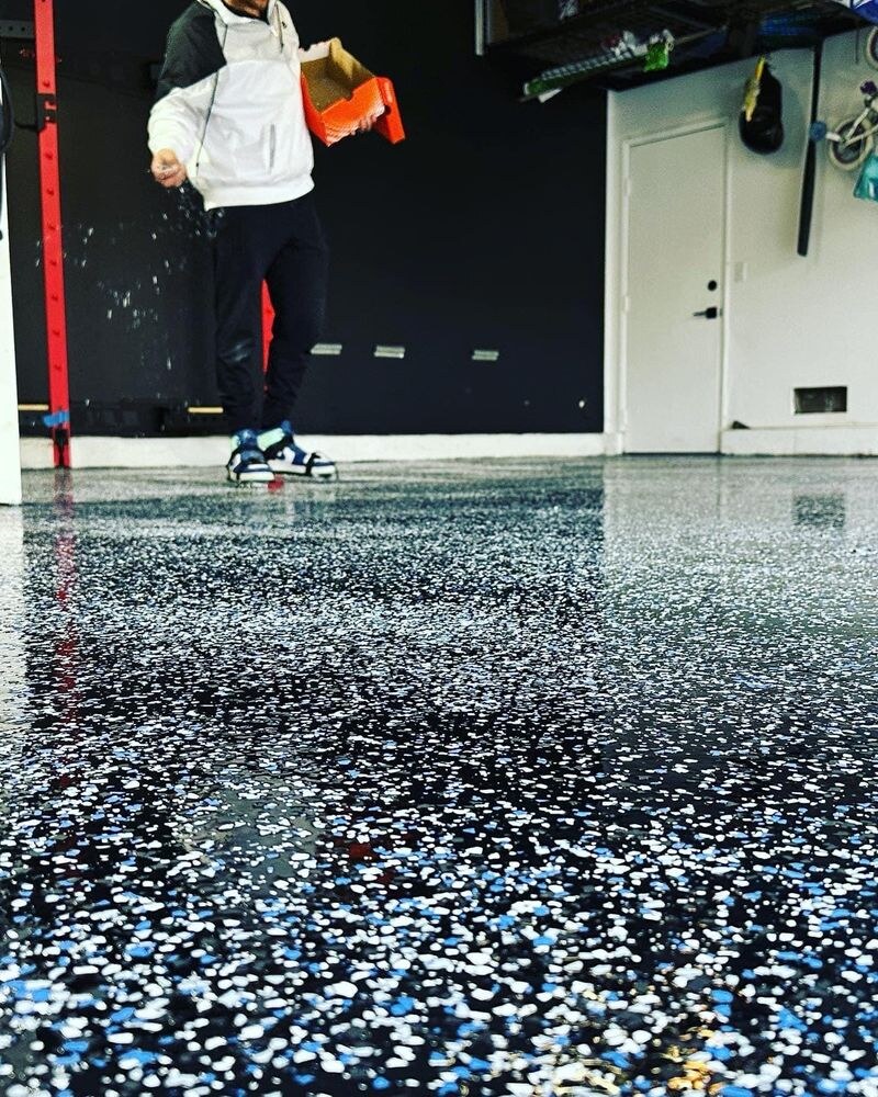 Epoxy flooring installation in progress in San Diego, CA by TurboSurfacing
