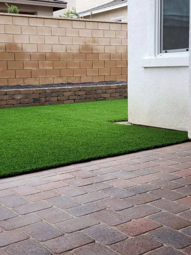 Artificial grass with concrete paver walkway in San Diego, CA by TurboSurfacing