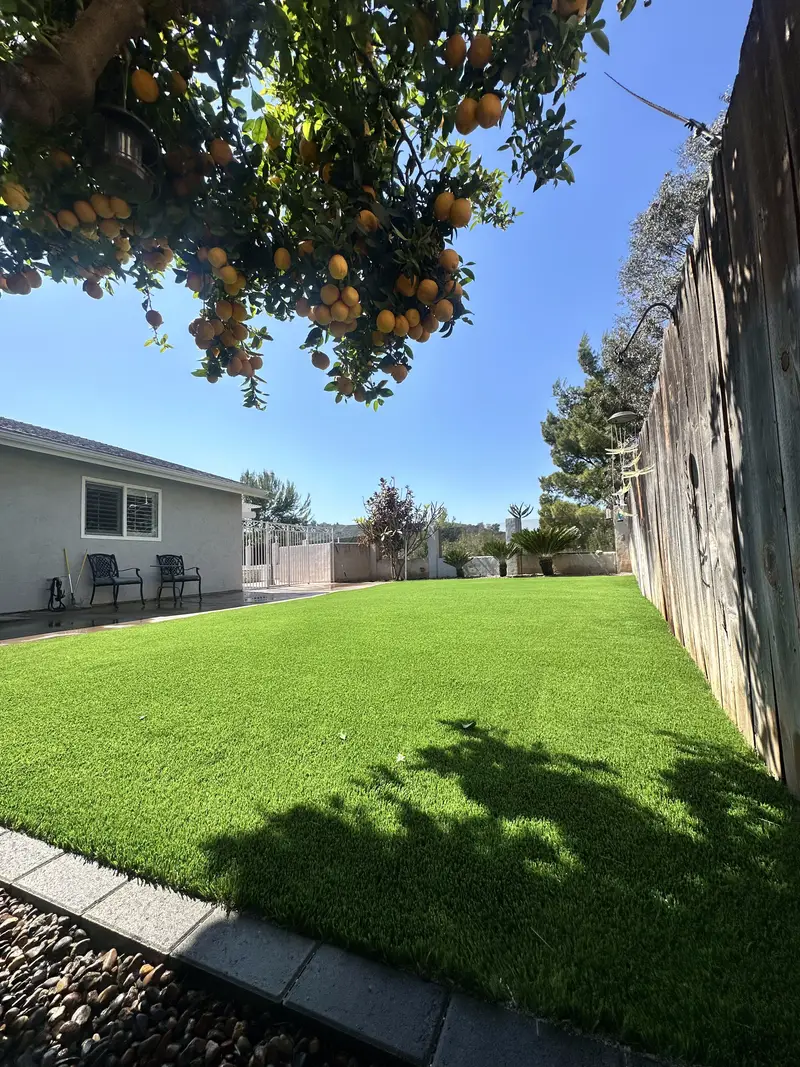 Artificial grass backyard lawn installed at a San Diego home by Turbo Surfacing Solutions