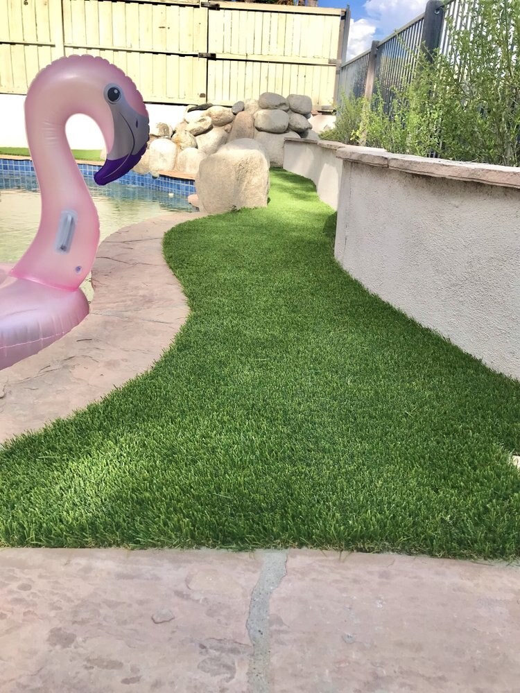 Artificial grass pool deck surround in San Diego, CA by TurboSurfacing